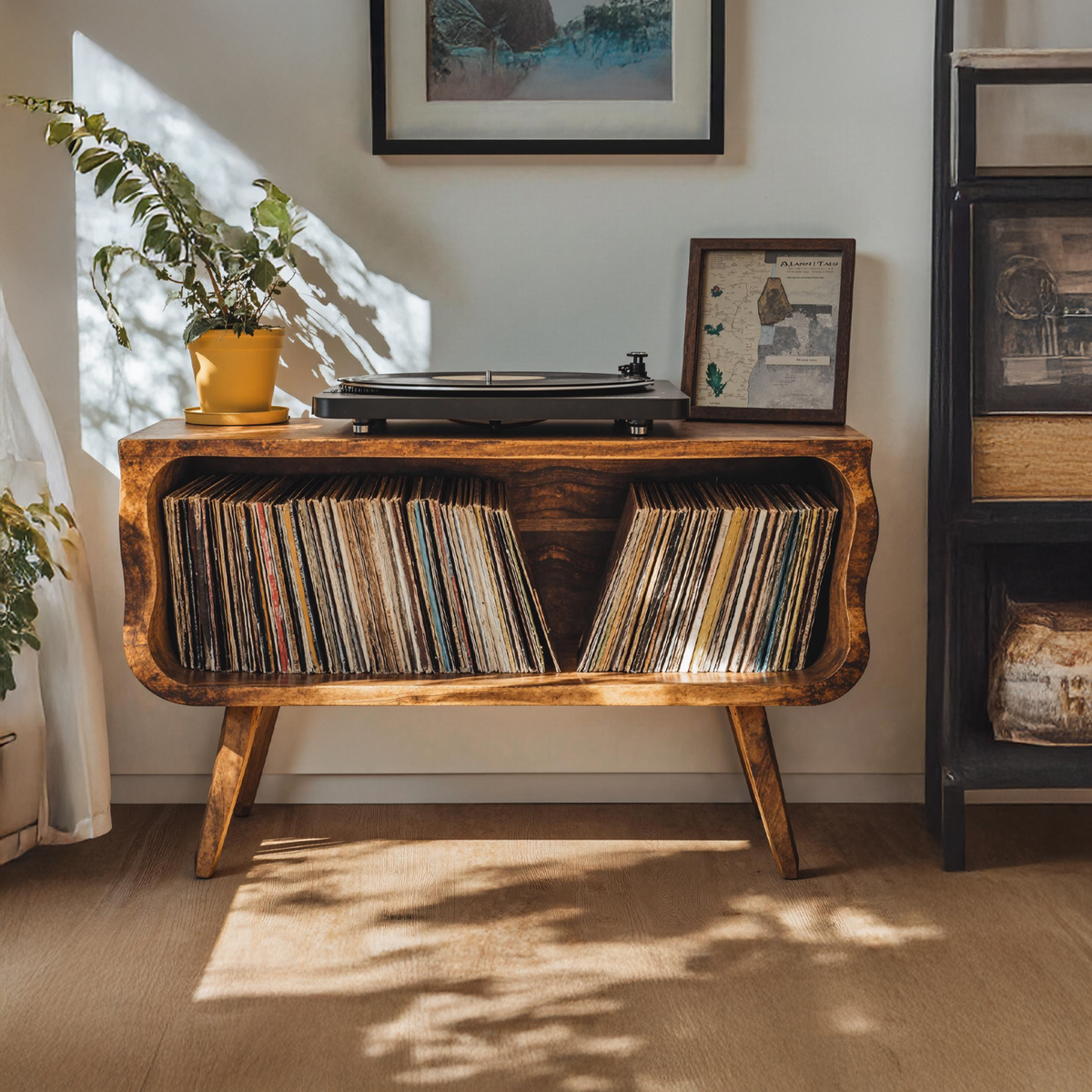 Record Player Stand, Rustic Wood Turntable Table for Vinyl Lovers