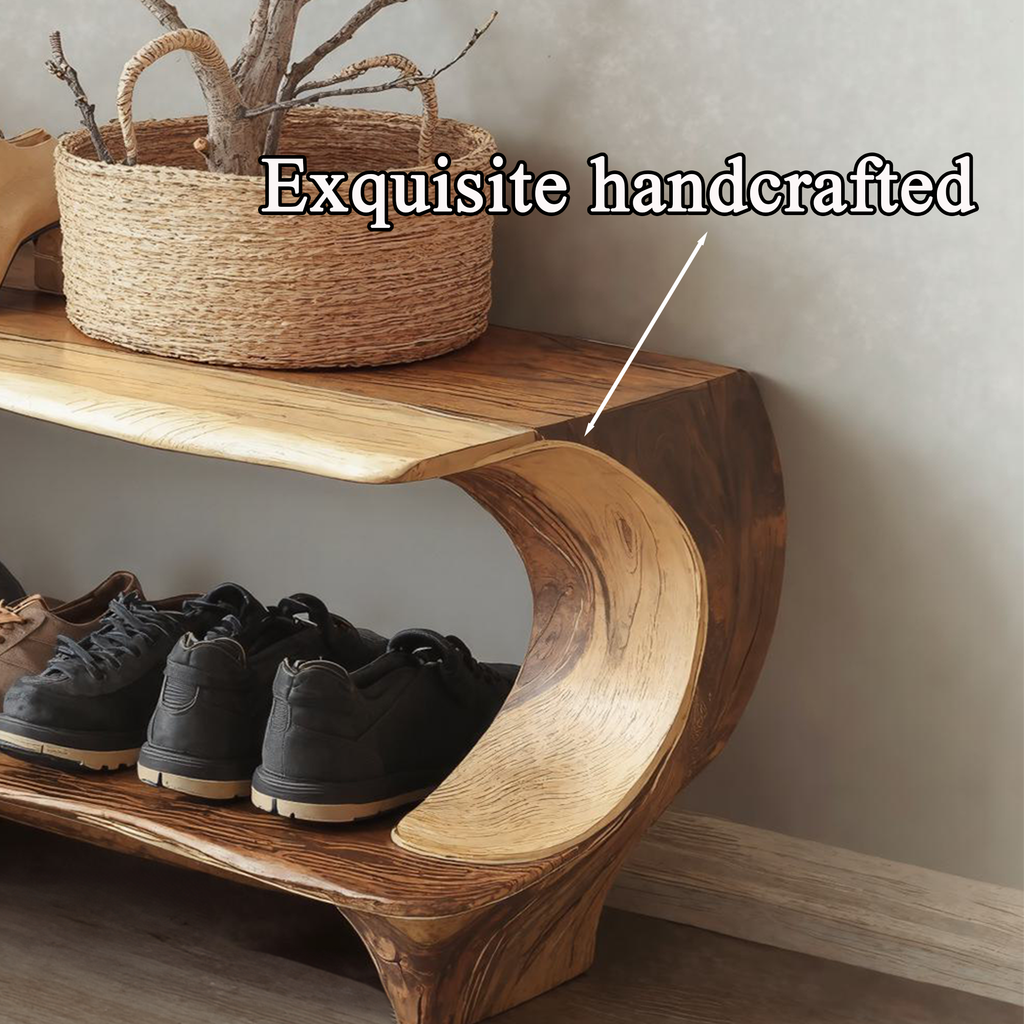 Entryway Shoe Rack Bench, Narrow Live Edge Solid Wood Storage Bench