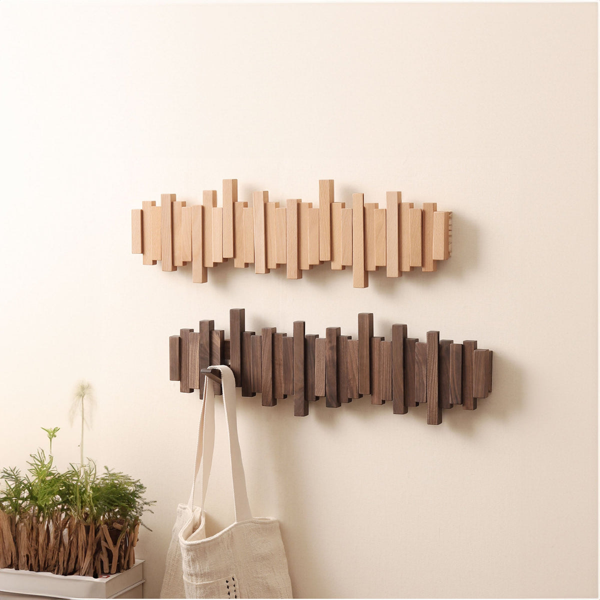 Piano Key Coat Rack, Wall Mounted Solid Wood Hooks for Entryway