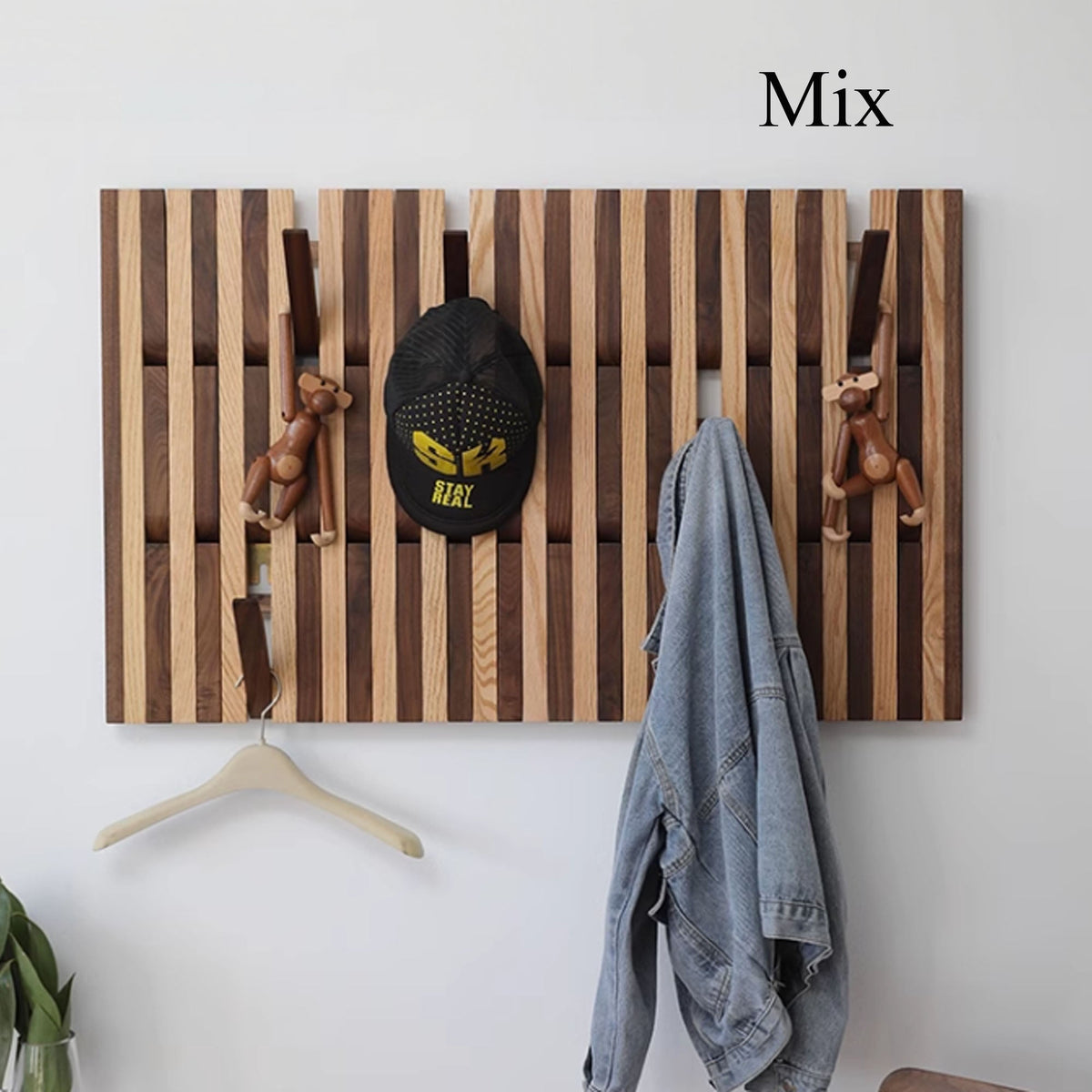 Piano Coat Rack Wall Mounted, Solid Wood Entryway Hanger in Oak