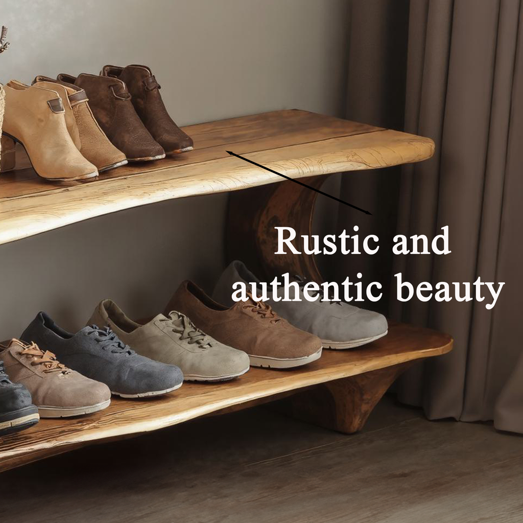 Entryway Shoe Rack Bench, Narrow Live Edge Solid Wood Storage Bench