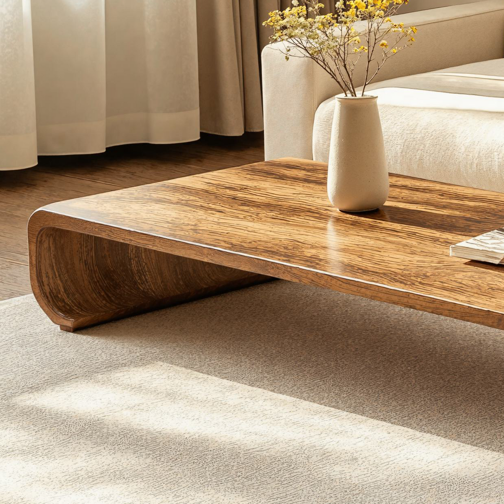 Minimalist Wood Coffee Table, Modern Low Table for Sitting Room