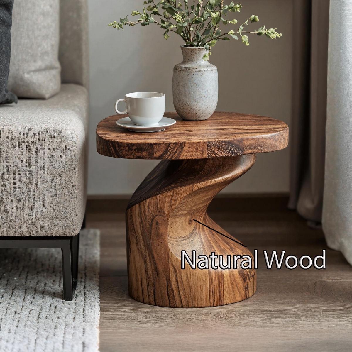 Wood End Table, Cozy Natural Accent Table for Living Room or Sofa