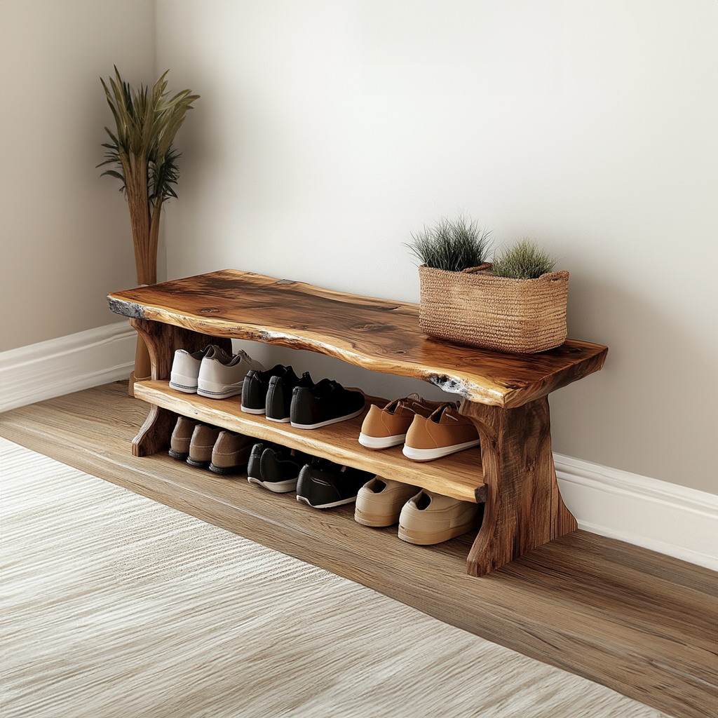 Farmhouse Entryway Bench Solid Wood Live Edge Shoe Bench