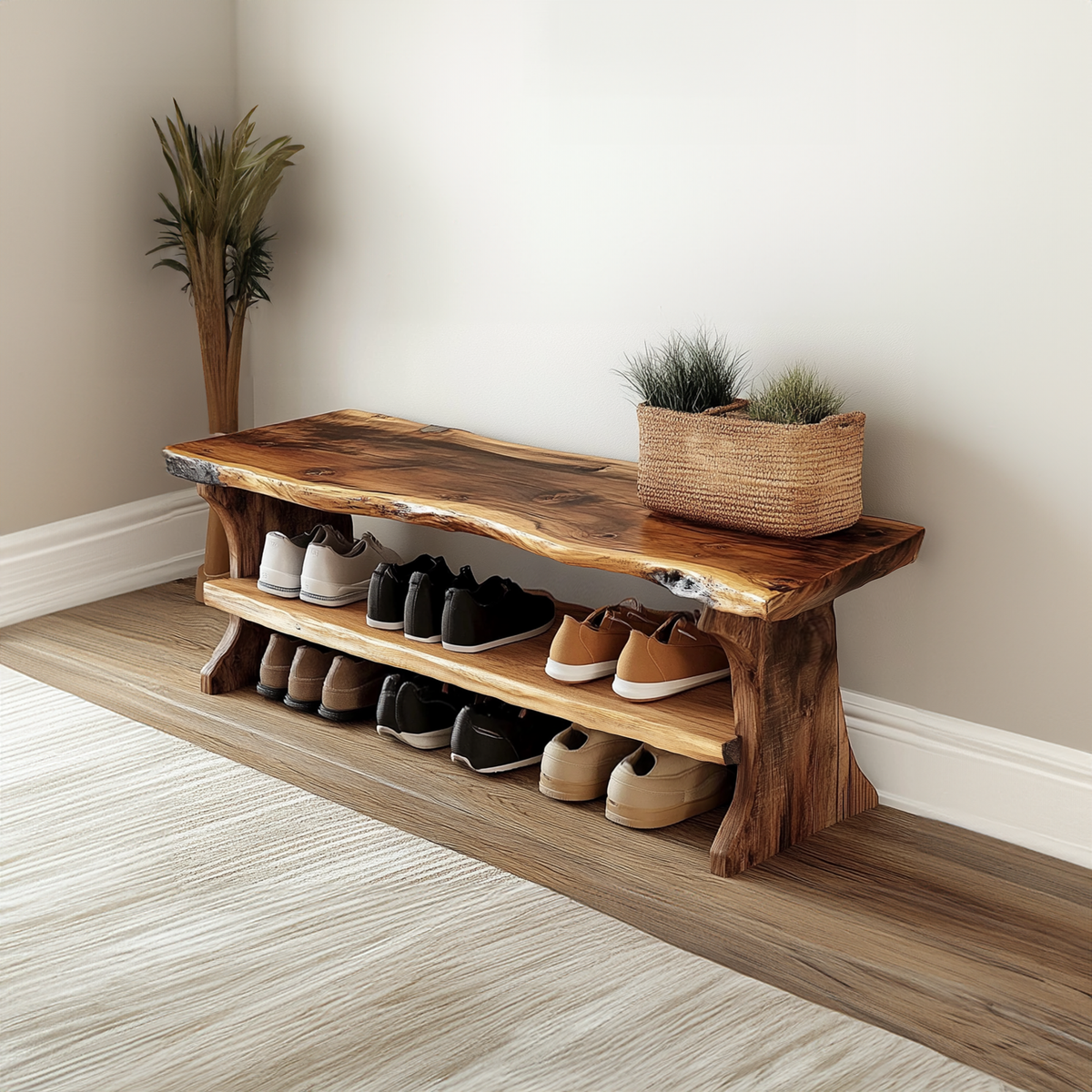 Farmhouse Entryway Bench Solid Wood Live Edge Shoe Bench