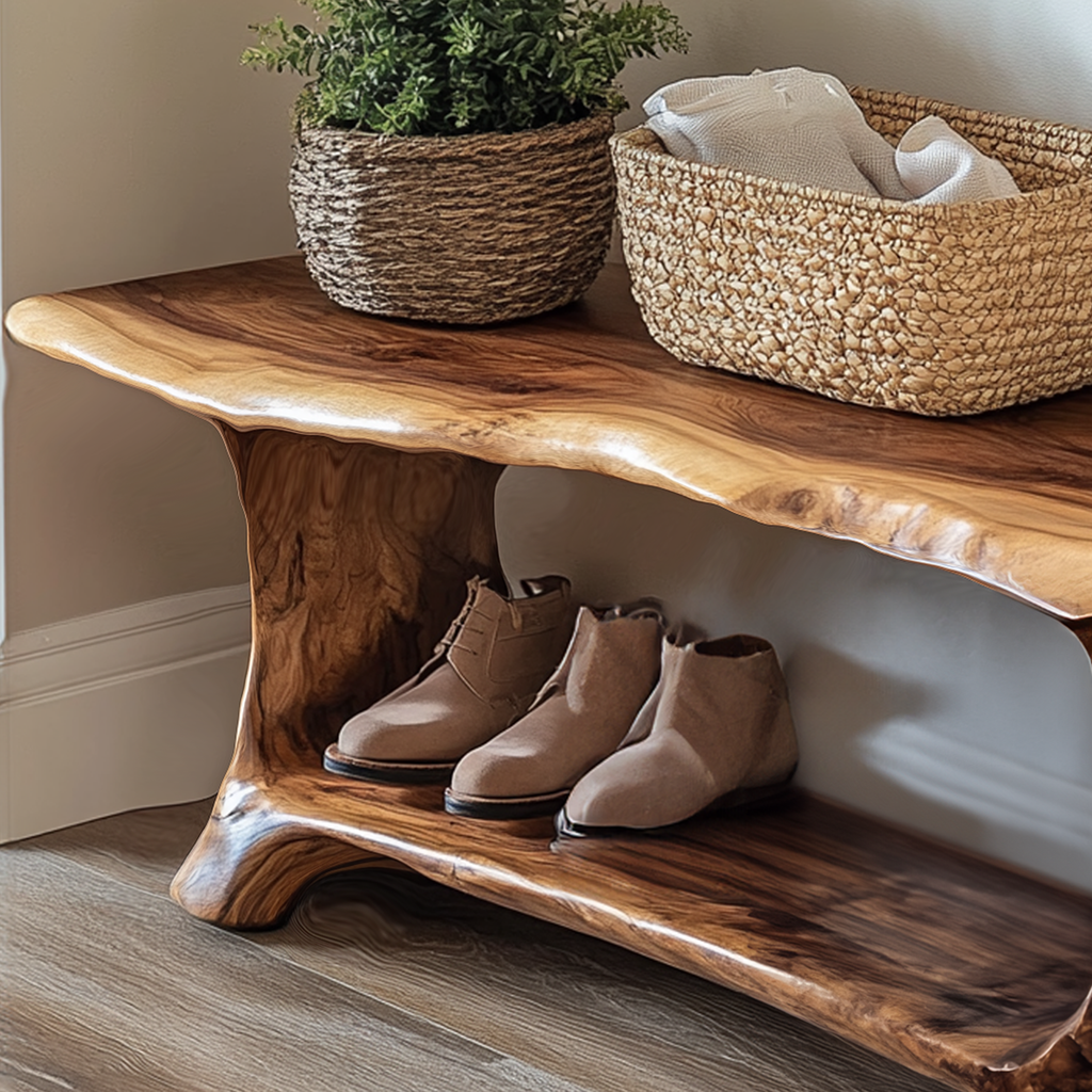 Entryway Shoe Bench, Handmade Solid Wood Rack for Living Rooms