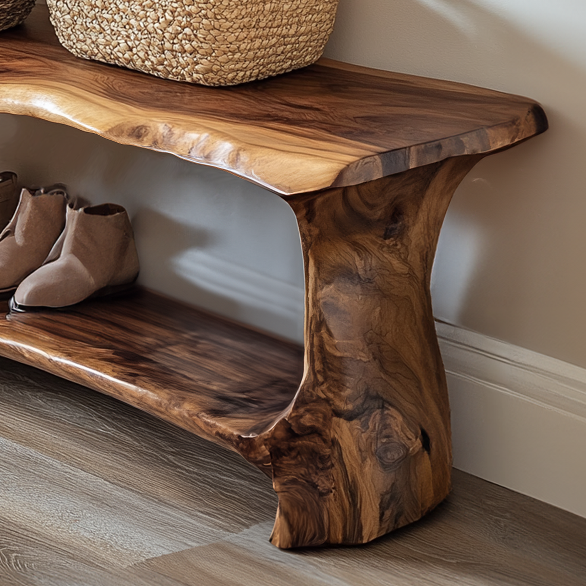 Entryway Shoe Bench, Handmade Solid Wood Rack for Living Rooms