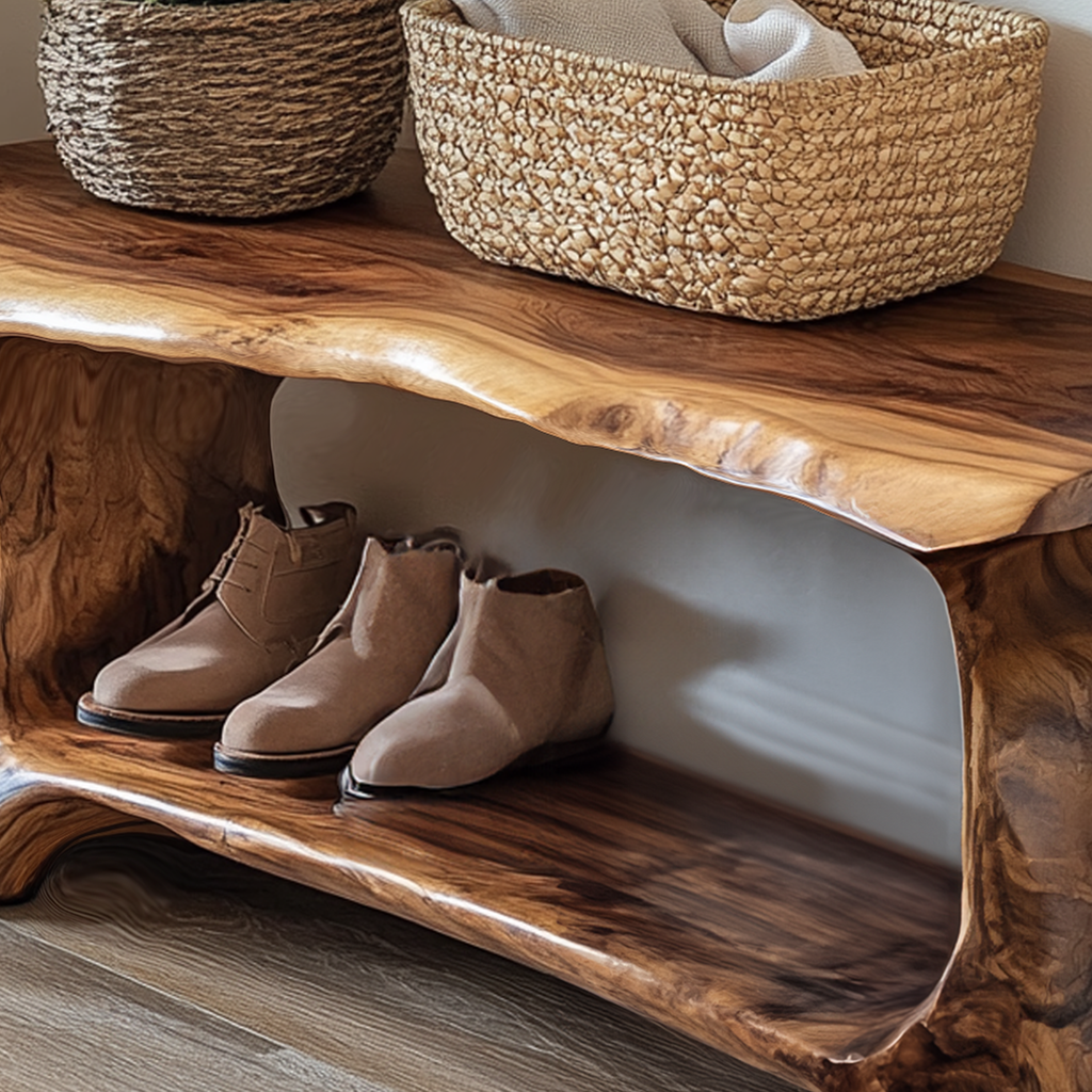Entryway Shoe Bench, Handmade Solid Wood Rack for Living Rooms