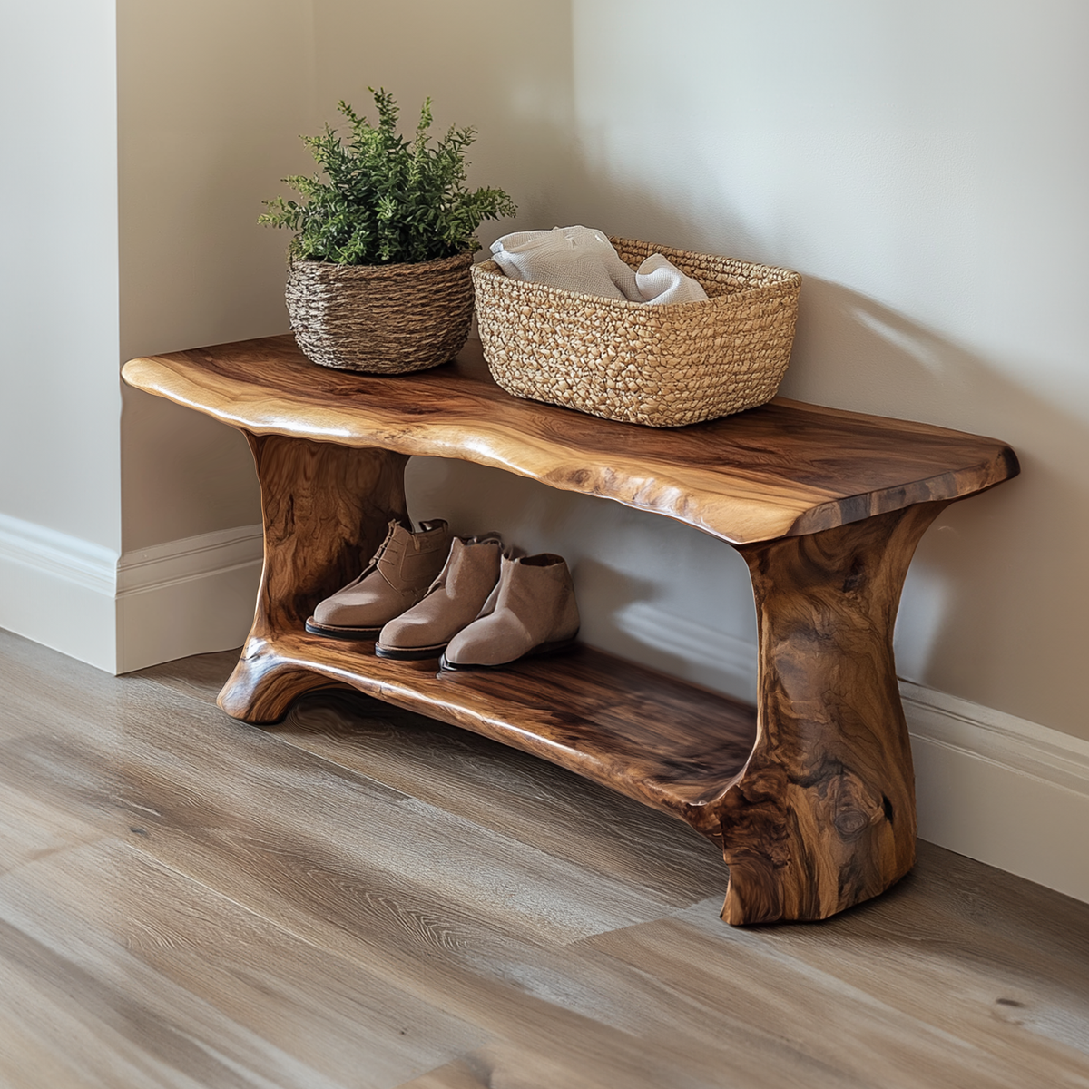 Entryway Shoe Bench, Handmade Solid Wood Rack for Living Rooms