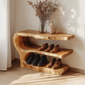 3-Tier Shoe Rack Bench, Rustic Solid Wood Entryway Storage
