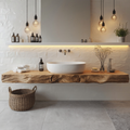 Live Edge Bathroom Vanity Top, Modern Solid Wood Floating Sink Shelf
