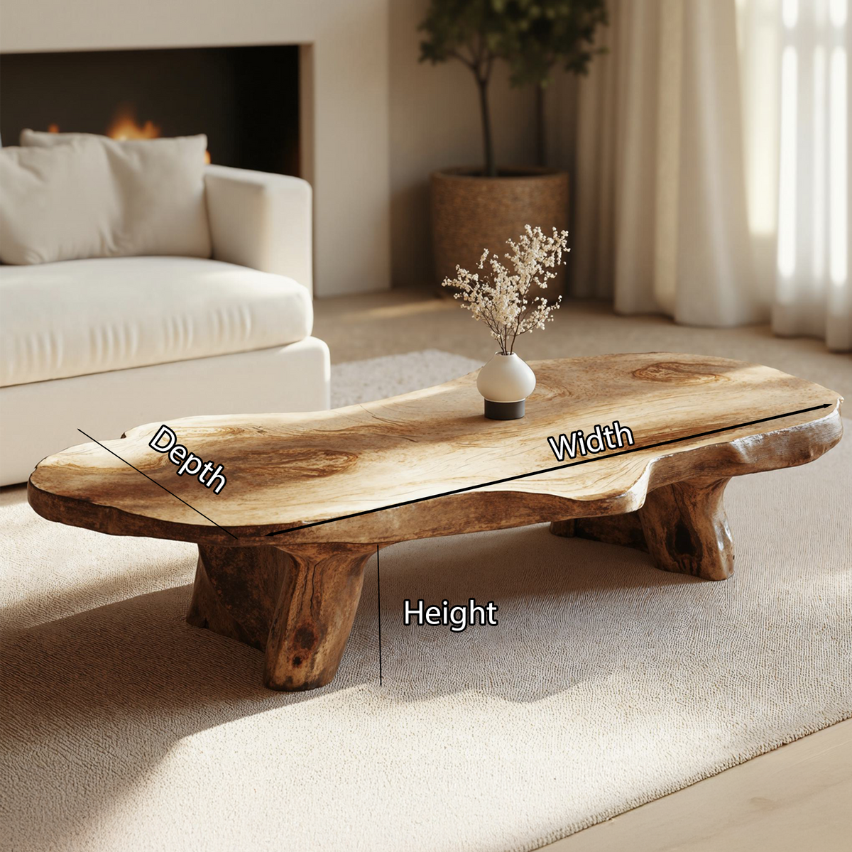 Handcrafted Wood Coffee Table, Unique Natural Grain Centerpiece