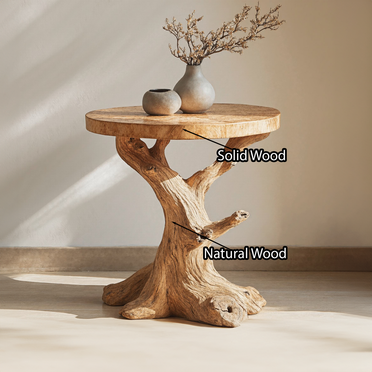 Solid Wood Side Table, Handcrafted End Table for Bedside or Sofa