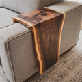 Sofa Armrest Table, Solid Wood Waterfall Couch Arm Tray