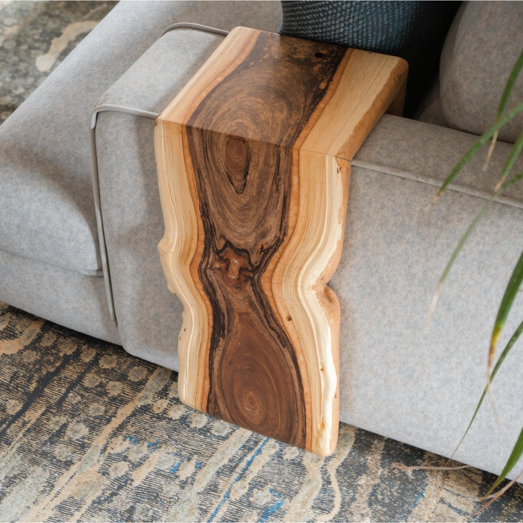 Sofa Armrest Table, Waterfall Wood Tray Custom Fit to Your Couch