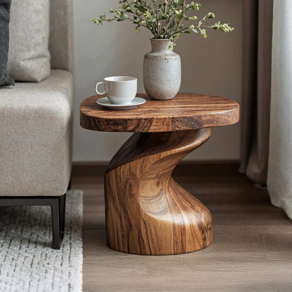 Wood End Table, Cozy Natural Accent Table for Living Room or Sofa