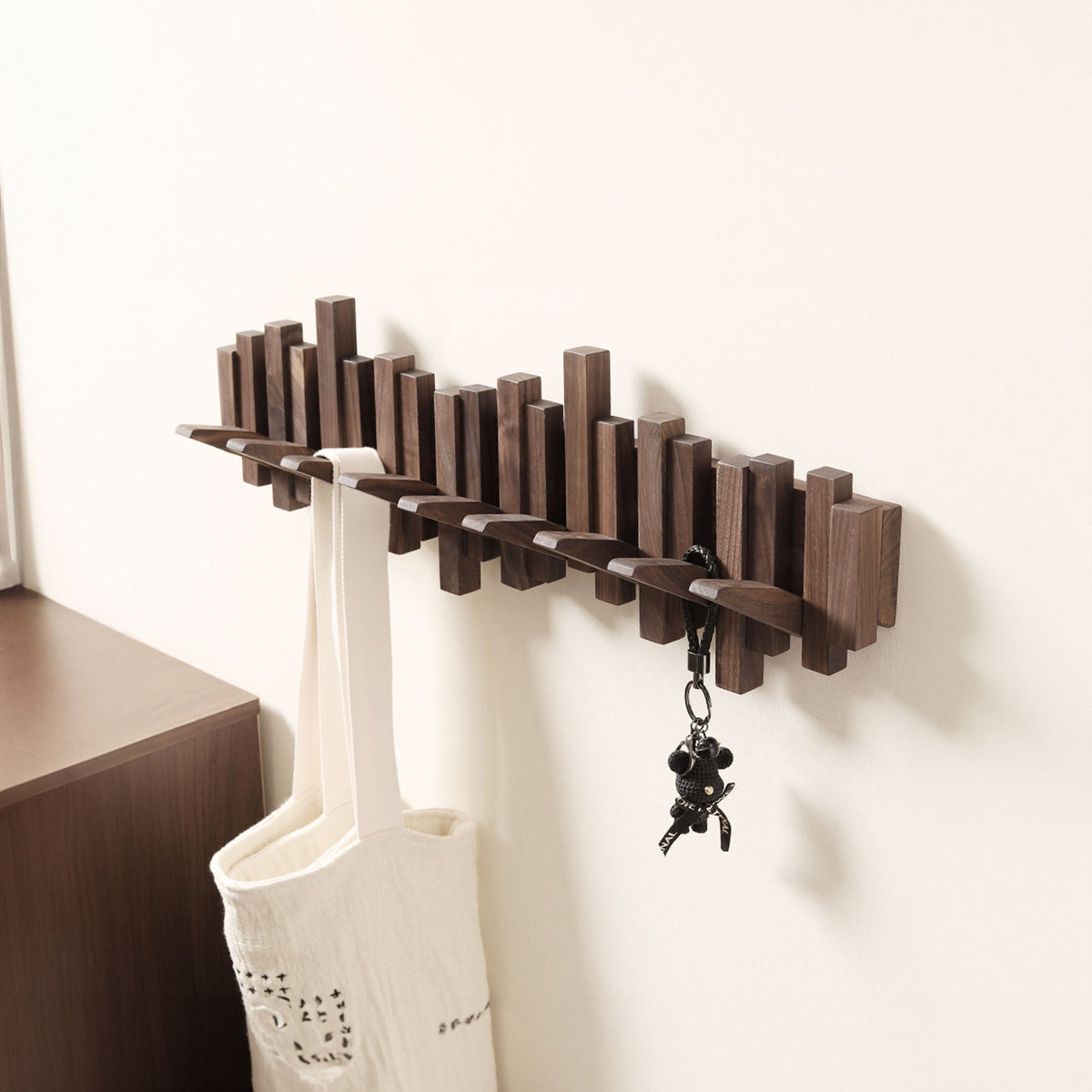 Piano Key Coat Rack, Wall Mounted Solid Wood Hooks for Entryway