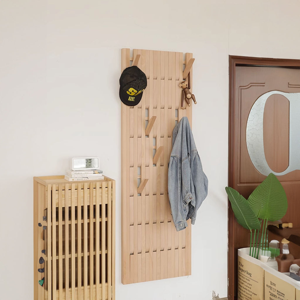 Piano Coat Rack Wall Mounted, Solid Wood Entryway Hanger in Oak