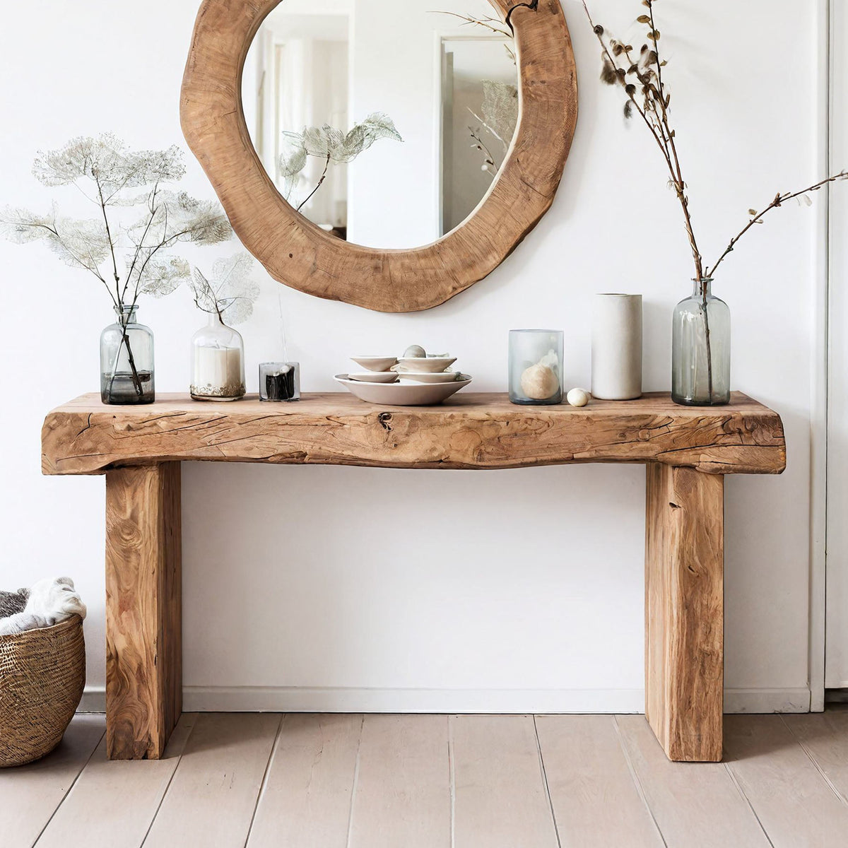 Entryway Console Table, Rustic Solid Wood Hallway Table