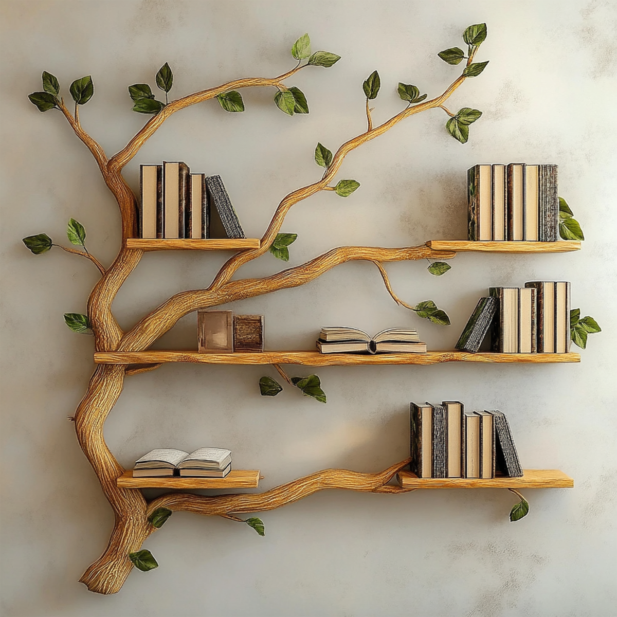 Tree Bookcase Wall Mounted, Mid Century Wood Branch Bookshelf