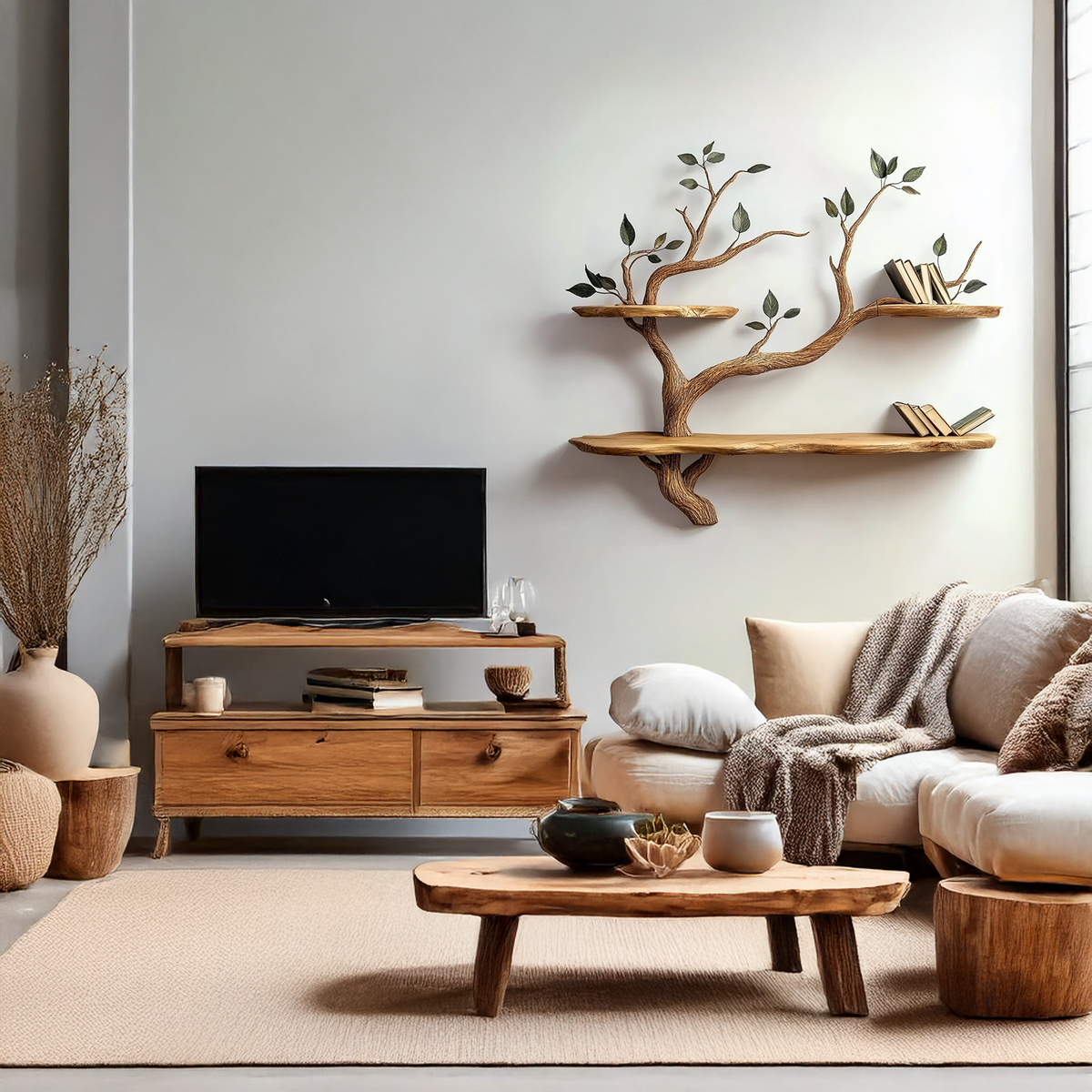 Branch Tree Bookcase, Compact Solid Wood Wall Shelf for Any Room