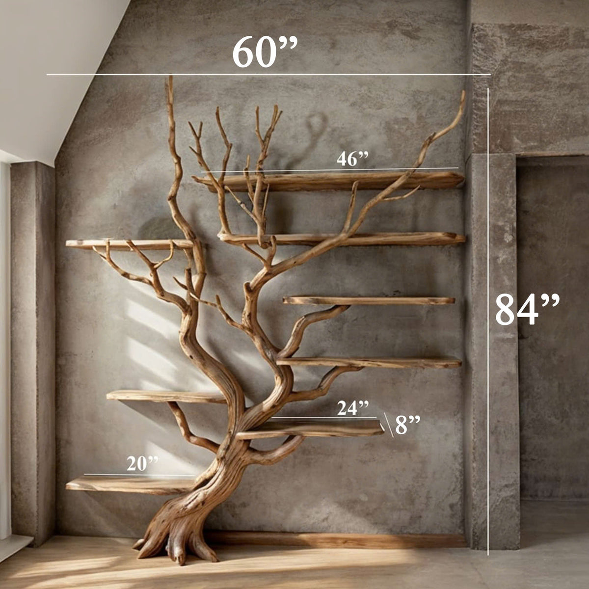 Tree Branch Bookshelf, Large Driftwood Floating Wall Shelf