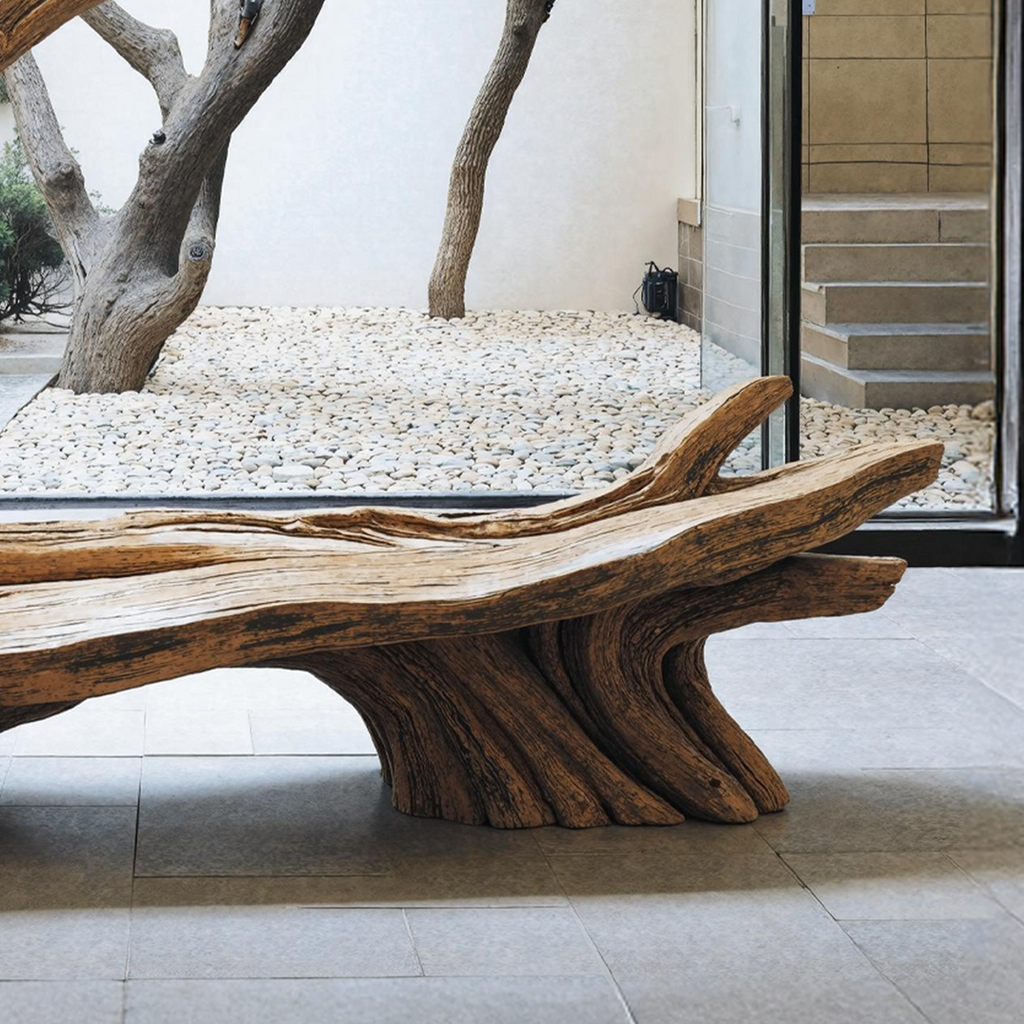 Live Edge Branch Bench, Sculptural Solid Wood Patio and Entryway Bench