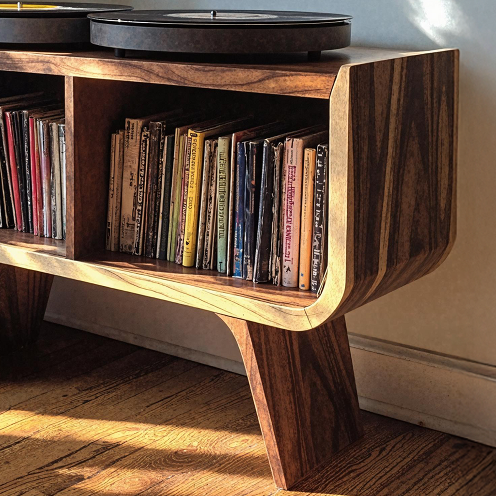 Record Player Stand, Minimalist Solid Wood Vinyl Console for Bedroom