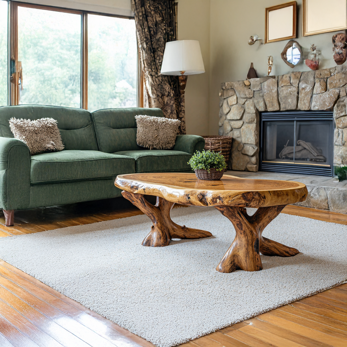 Wood Coffee Table for Living Room, Natural Grain Centerpiece Table