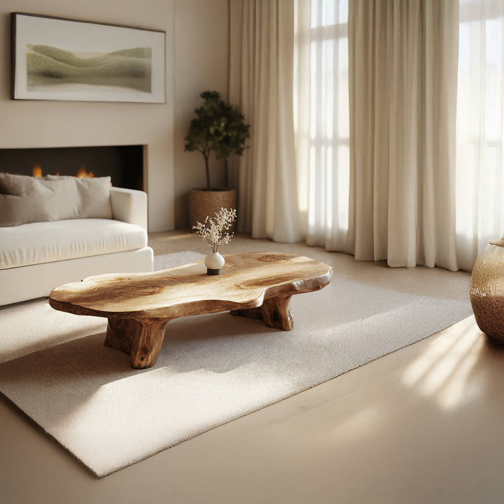 Handcrafted Wood Coffee Table, Unique Natural Grain Centerpiece