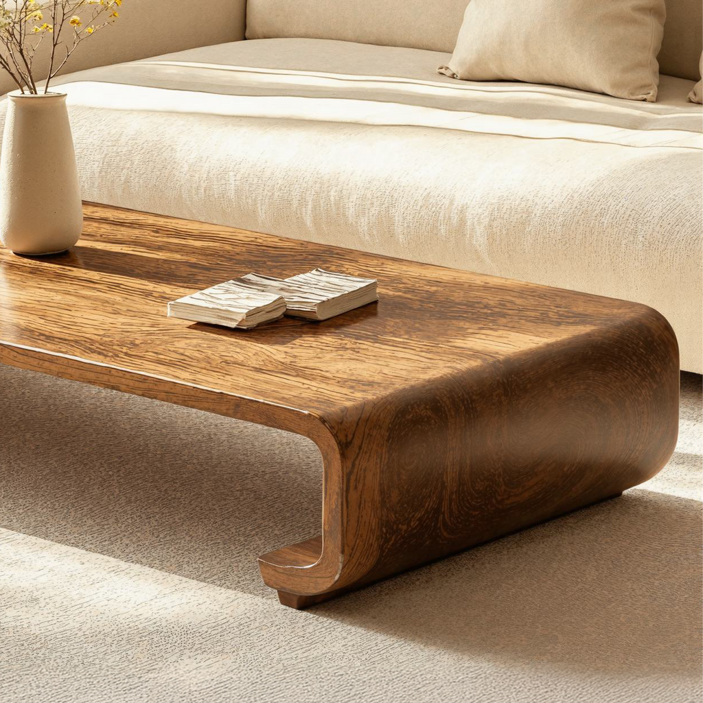 Minimalist Wood Coffee Table, Modern Low Table for Sitting Room