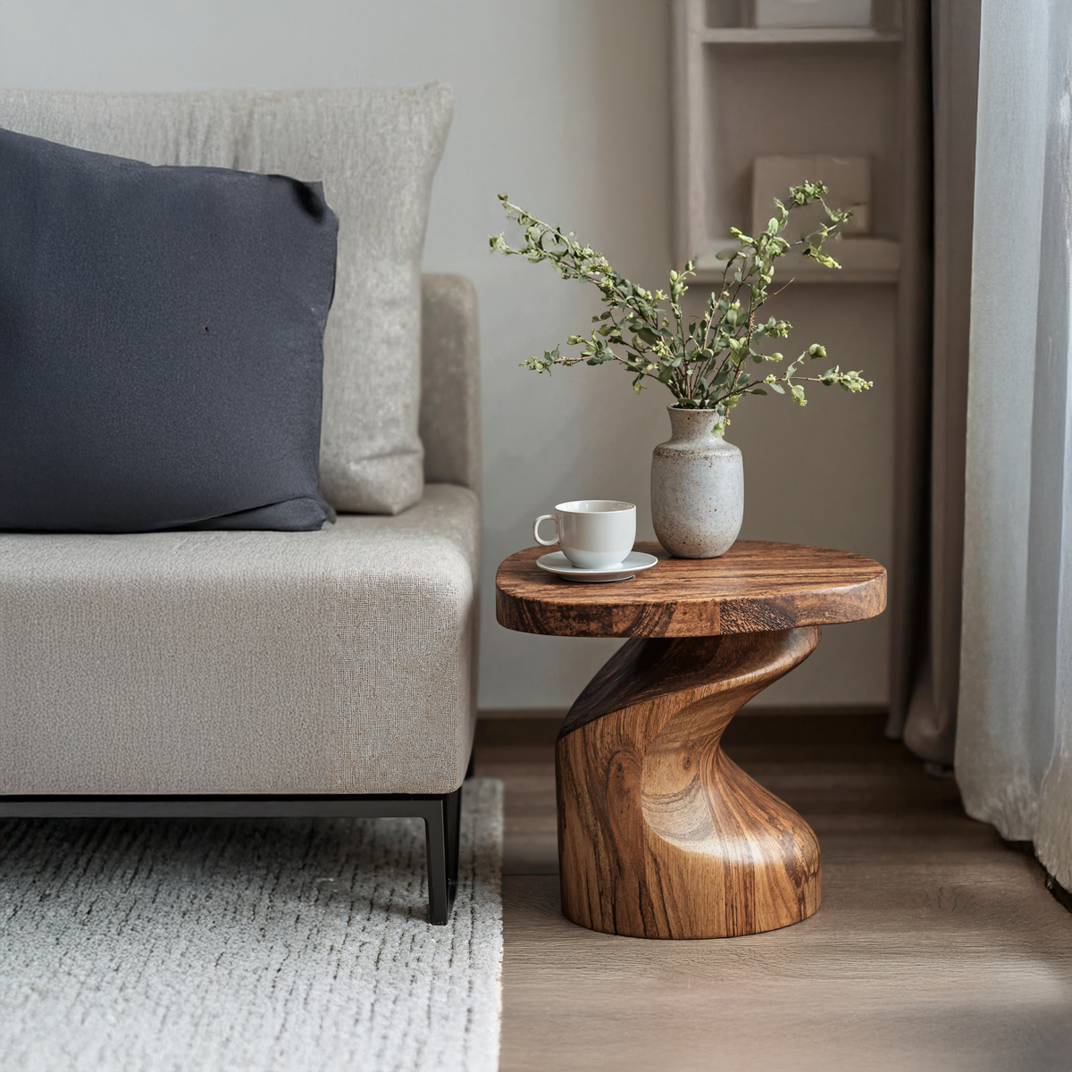 Wood End Table, Cozy Natural Accent Table for Living Room or Sofa