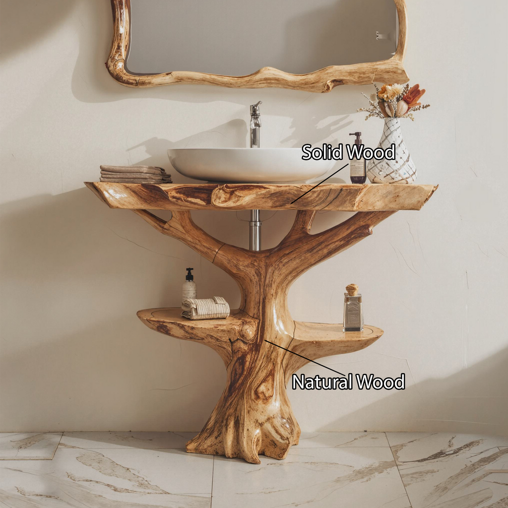 Reclaimed Wood Bathroom Vanity, Farmhouse Live Edge Sink Shelf