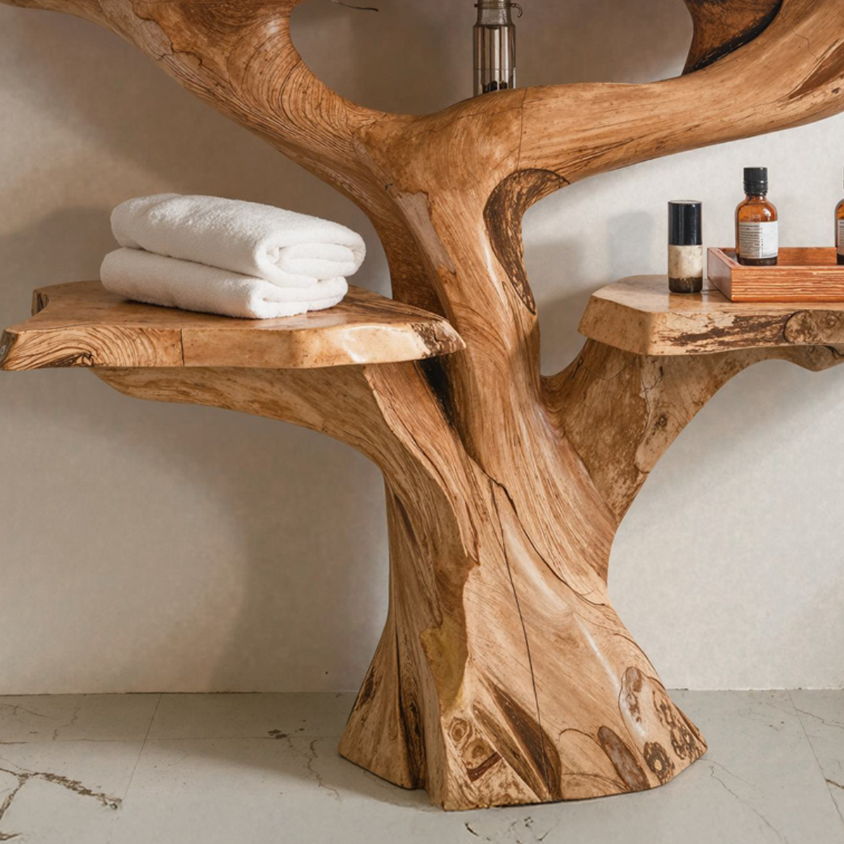 Floating Bathroom Vanity, Handcrafted Live Edge Wood Countertop