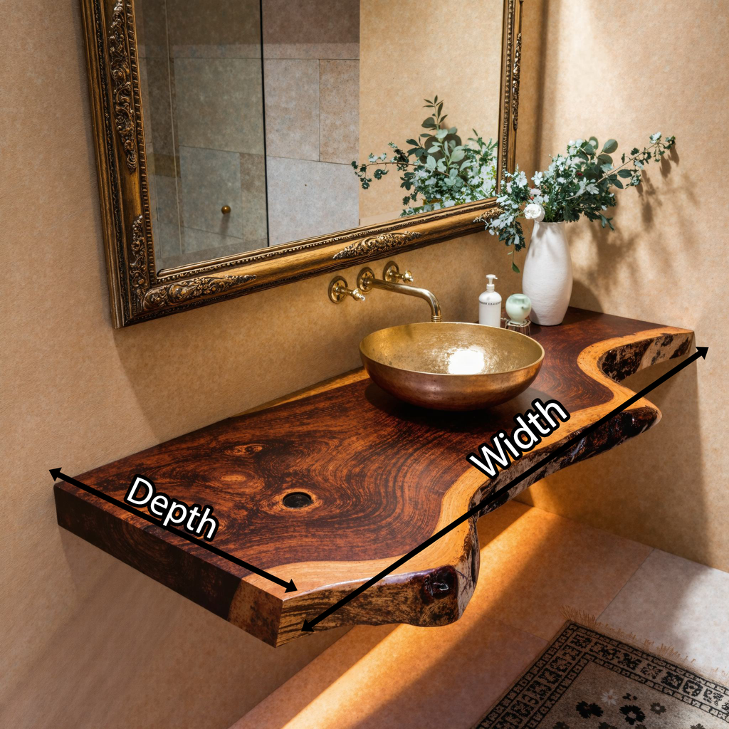 Wooden Floating Bathroom Vanity Shelf, Modern Rustic Sink Top
