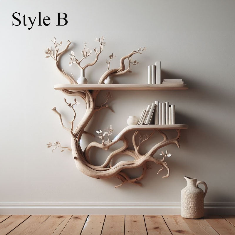 Tree Branch Floating Shelf, Driftwood Style Wall Bookshelf in Natural