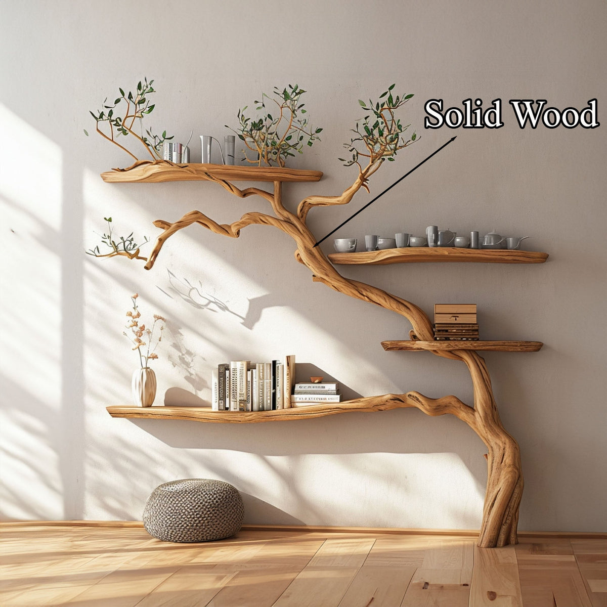 Tree Branch Floating Shelves, Montessori Wall Mount Bookshelf