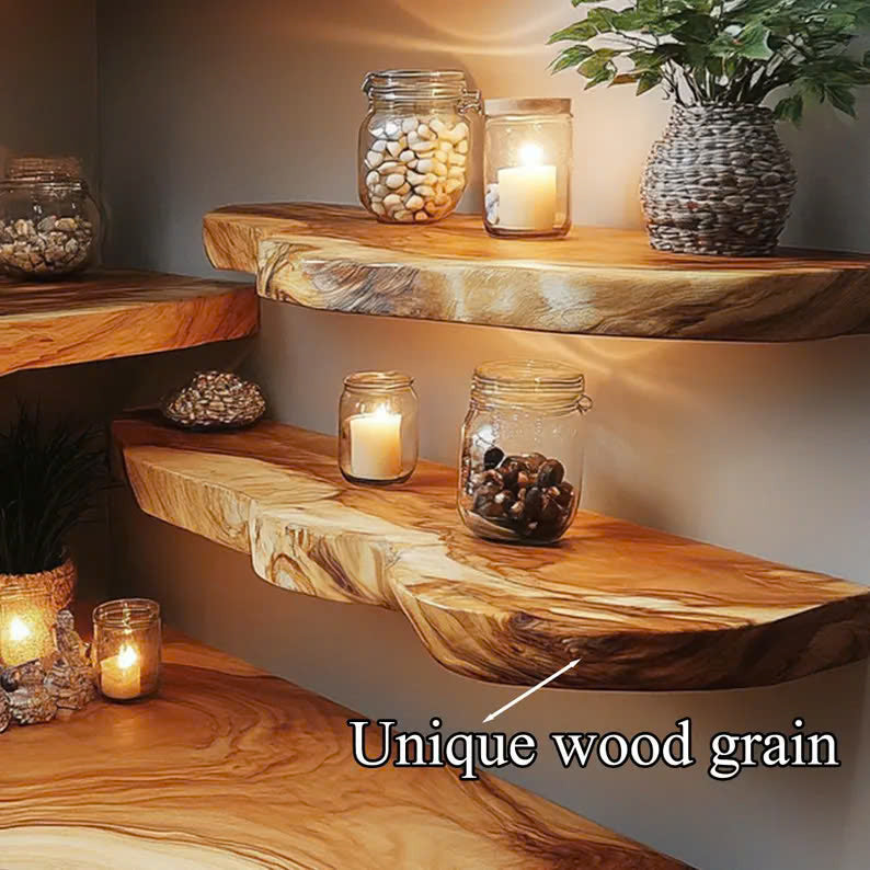 Live Edge Floating Shelf, Rustic Solid Wood Wall Shelf for Books