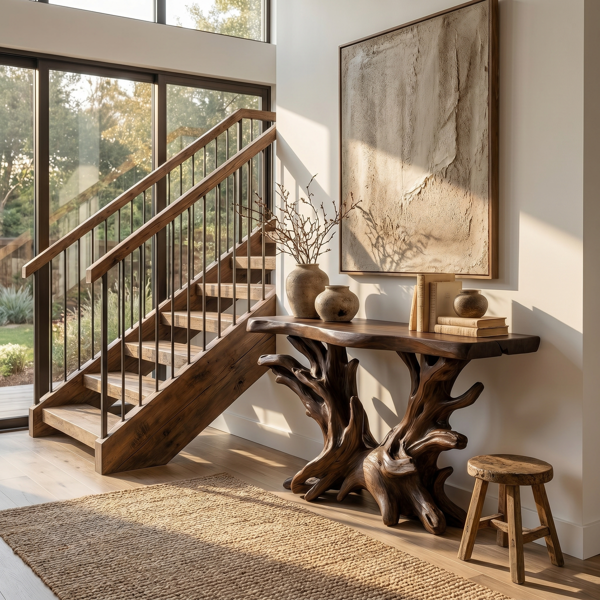 Coastal Console Table with Open Shelf, Rustic Solid Wood Sofa Table