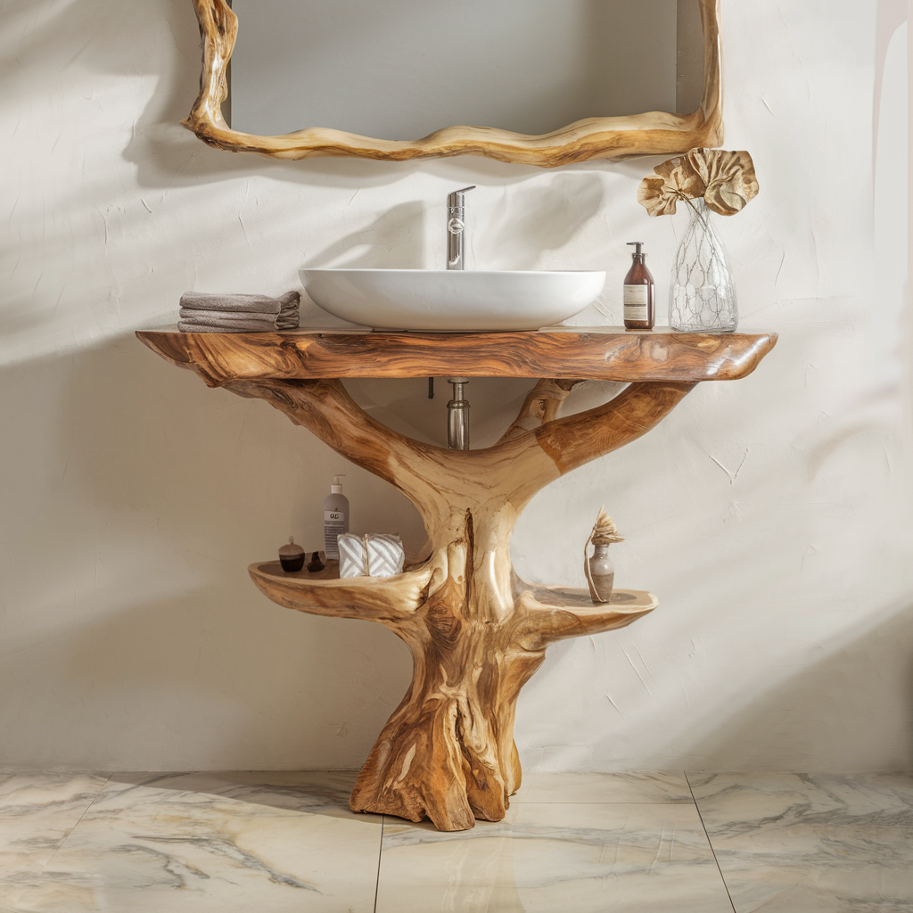 Reclaimed Wood Bathroom Vanity, Farmhouse Live Edge Sink Shelf