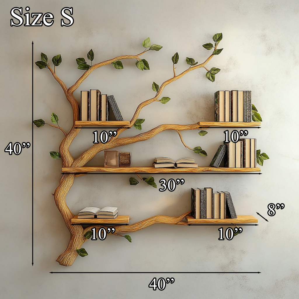 Tree Bookcase Wall Mounted, Mid Century Wood Branch Bookshelf