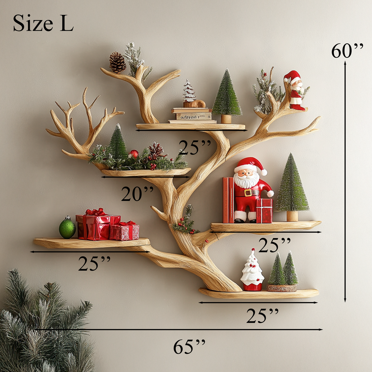 Tree Branch Corner Shelf, Floating Mid Century Wood Bookshelf