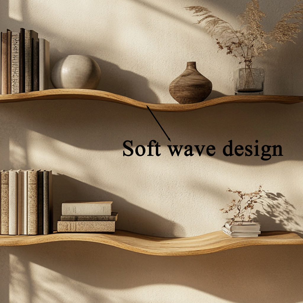Wavy Floating Wall Shelf, Modern Solid Wood Shelf for Bedroom
