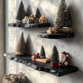 Black Floating Shelf, Live Edge Wood Wall Shelf for Holiday Décor