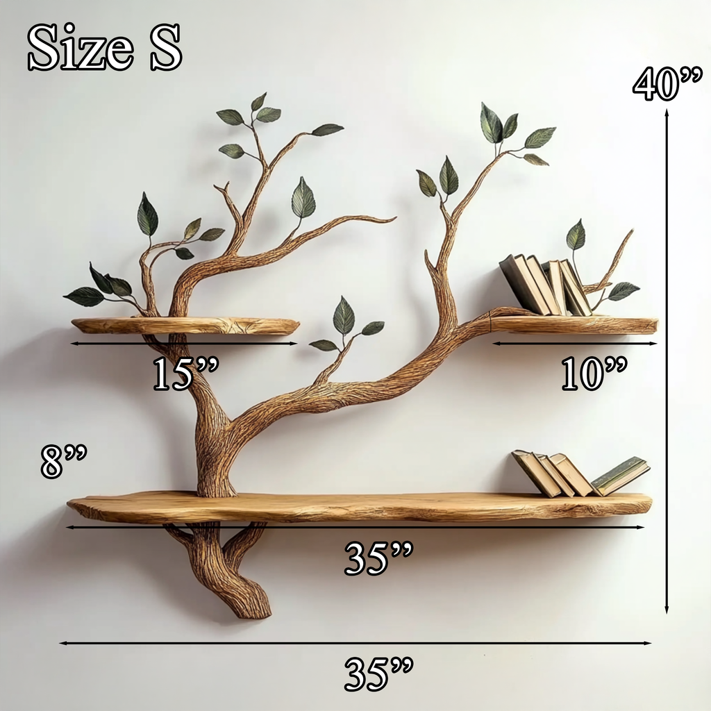 Branch Tree Bookcase, Compact Solid Wood Wall Shelf for Any Room