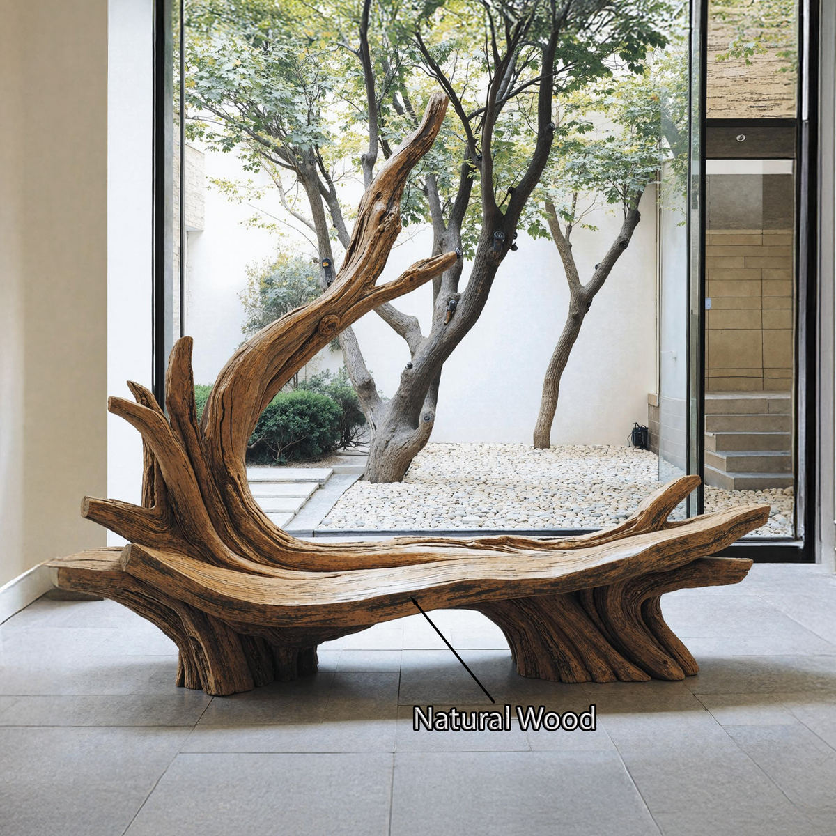 Live Edge Branch Bench, Sculptural Solid Wood Patio and Entryway Bench