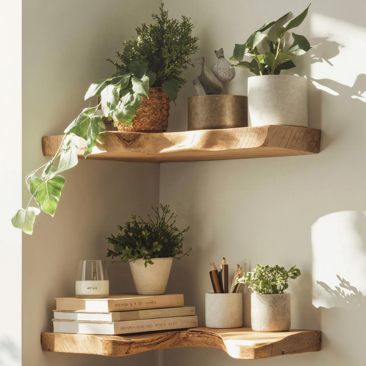 Live Edge Corner Shelf, Farmhouse Floating Wood Shelf for Bedroom
