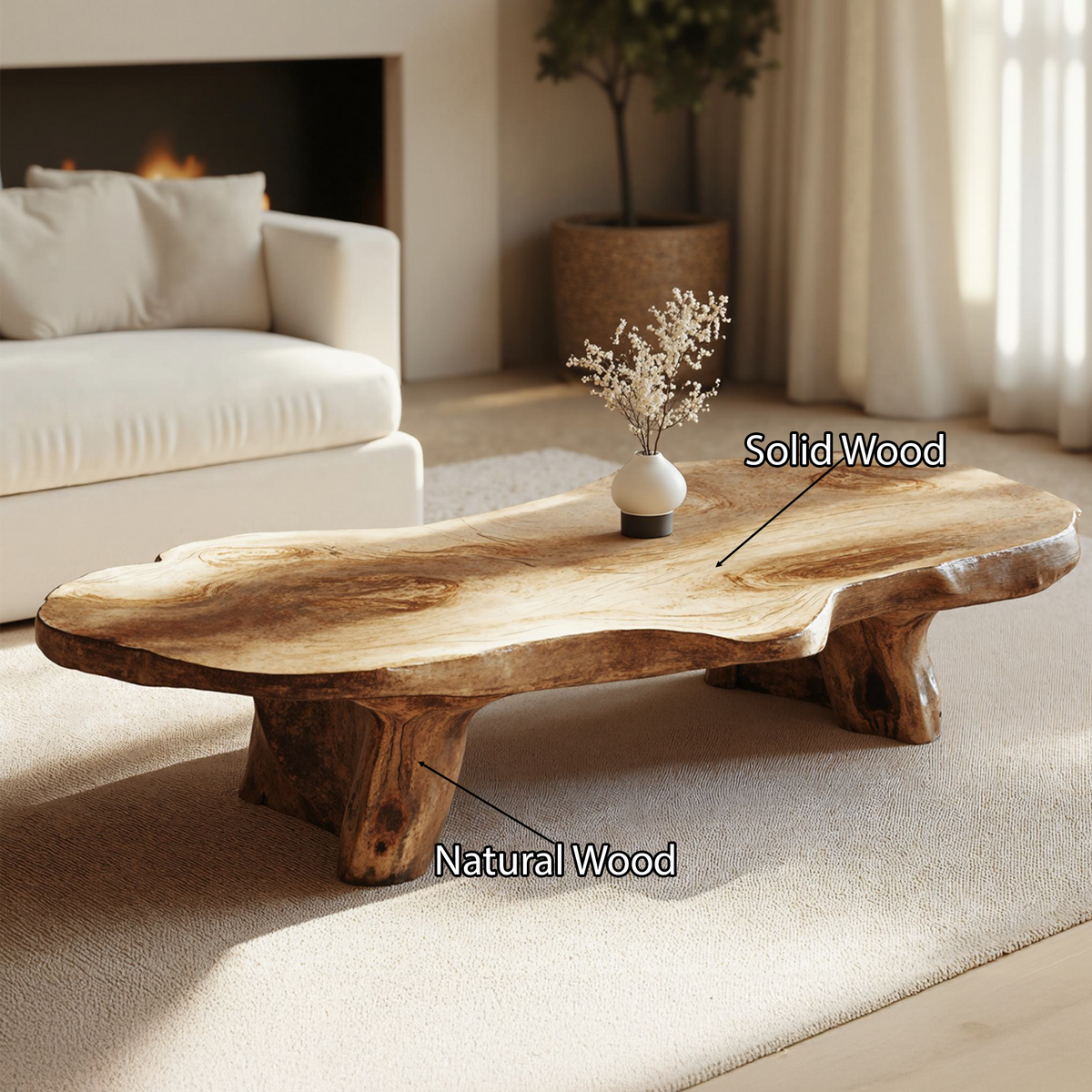 Handcrafted Wood Coffee Table, Unique Natural Grain Centerpiece