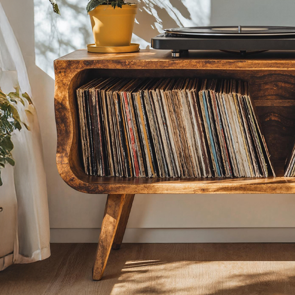 Record Player Stand, Rustic Wood Turntable Table for Vinyl Lovers