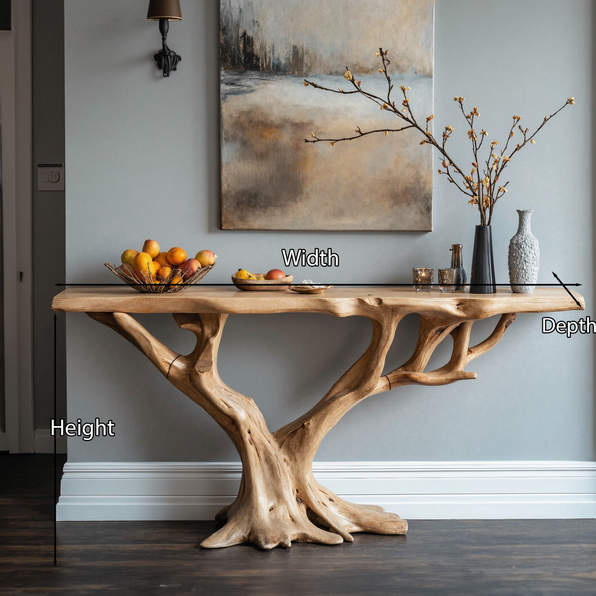 Live Edge Hallway Console Table, Handcrafted Brown Wood Entry Table